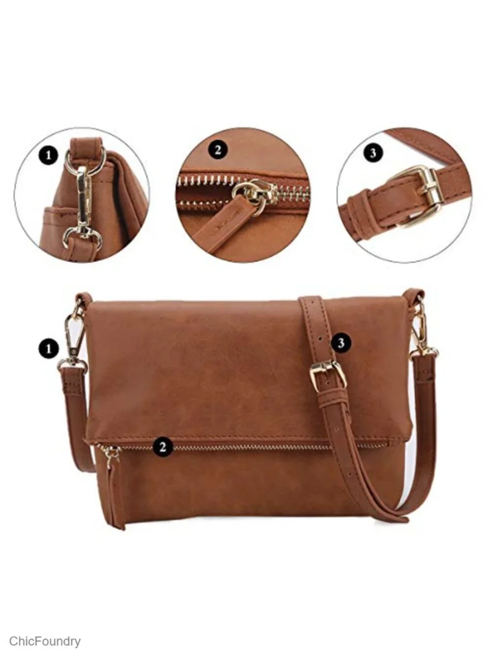 Lightweight Crossbody Bag Vegan PU Leather Detachable Strap Wristlet